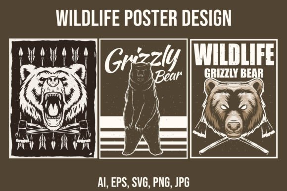 Download Wildlife Poster Design with Bear Mascot - Bear Collection