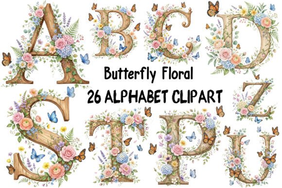 Download Butterfly Floral Alphabet Clipart - Butterfly Collection