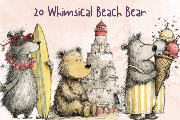 Download Whimsical Quirky Beach Bear Clipart - Bear Collection