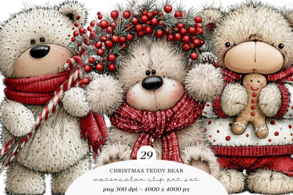 Download Whimsical Christmas Teddy Bear Clipart - Bear Collection