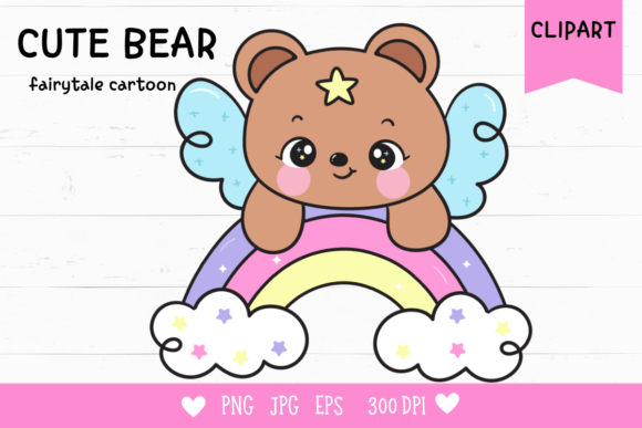Download Teddy Bear on Rainbow Kawaii Clipart - Bear Collection