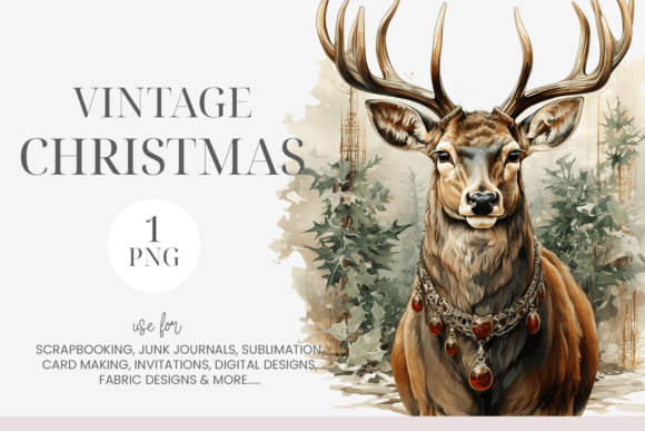 Download Watercolor Vintage Christmas Deer PNG - Vintage Collection