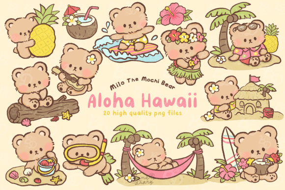Download Kawaii Aloha Hawaii Bear Clipart - Bear Collection